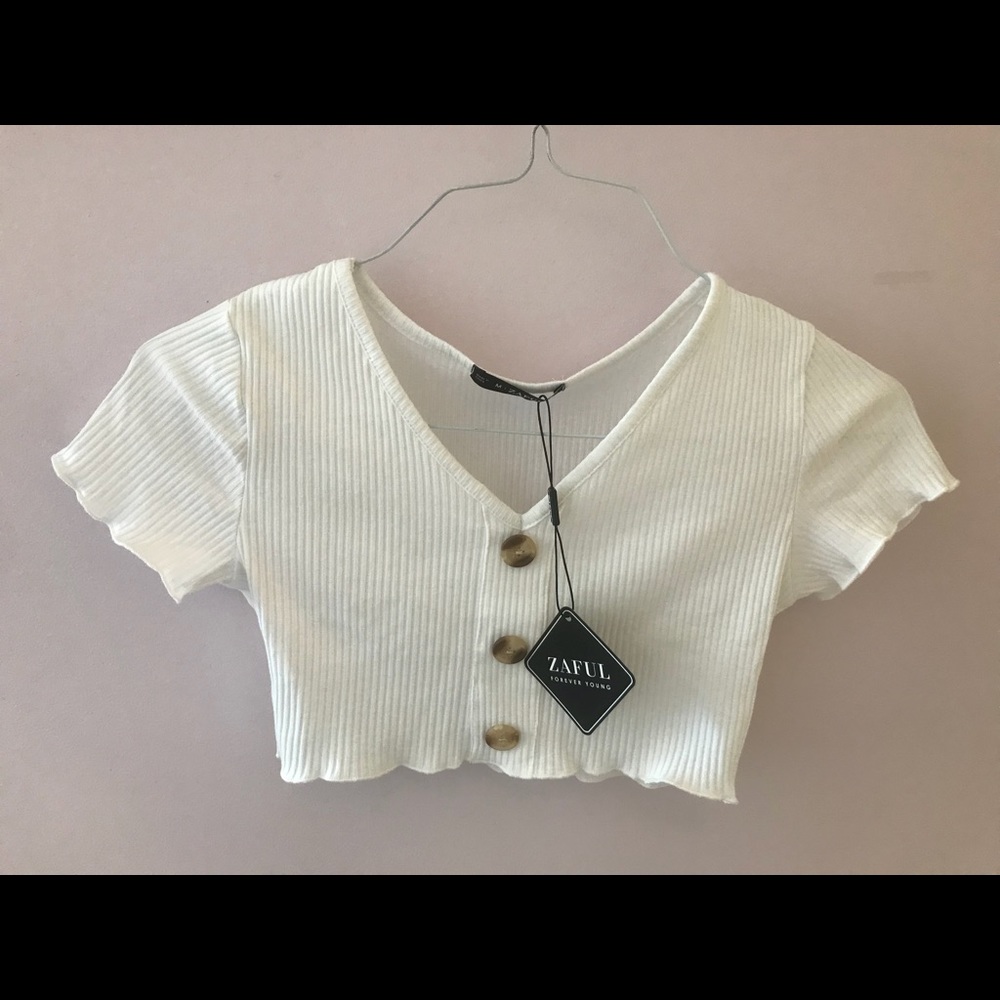 white button up crop top